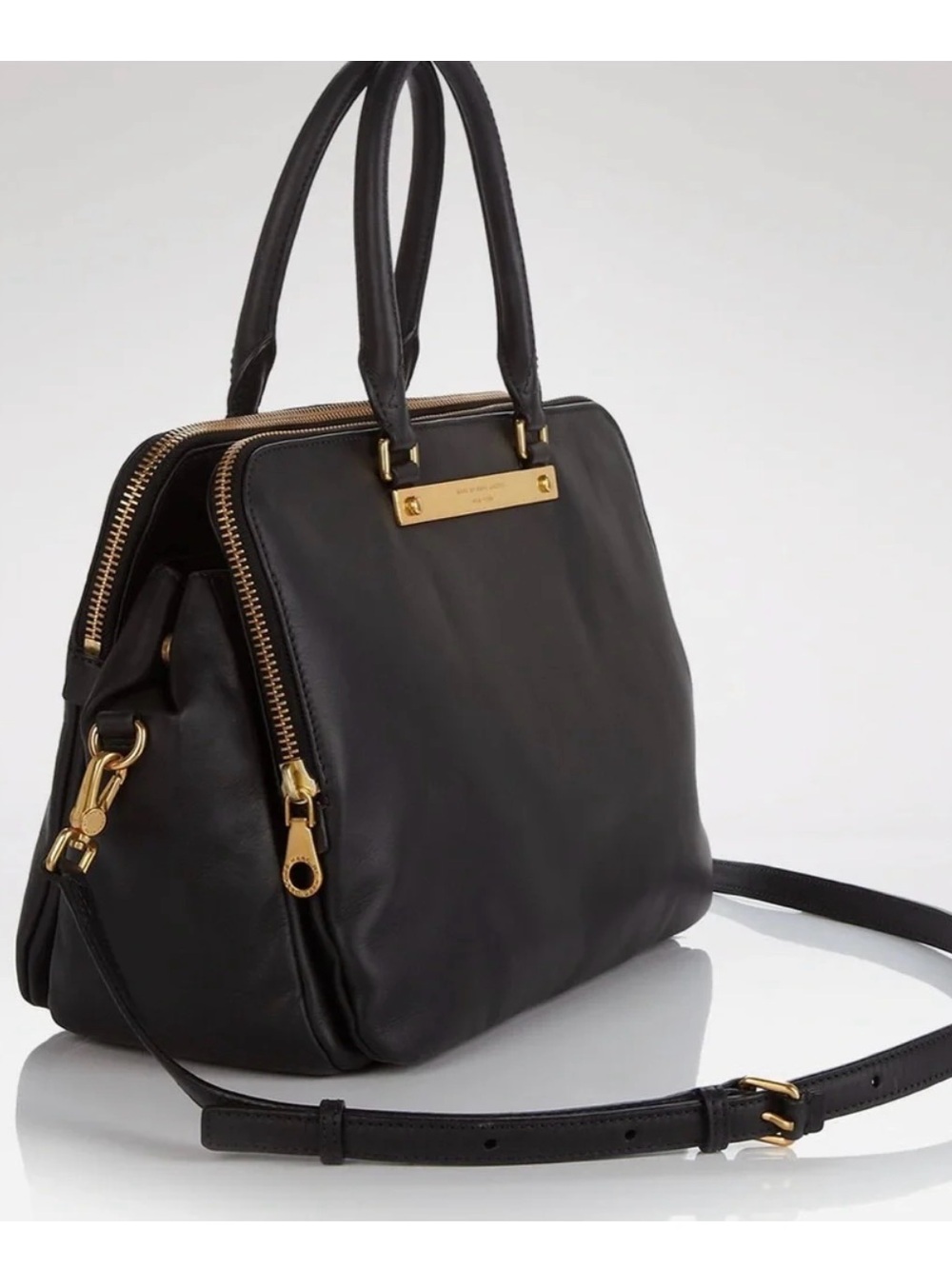 MARC BY MARC JACOBS GOODBYE COLUMBUS BLACK LEATHER SATCHEL • 15” LAPTOP FITS